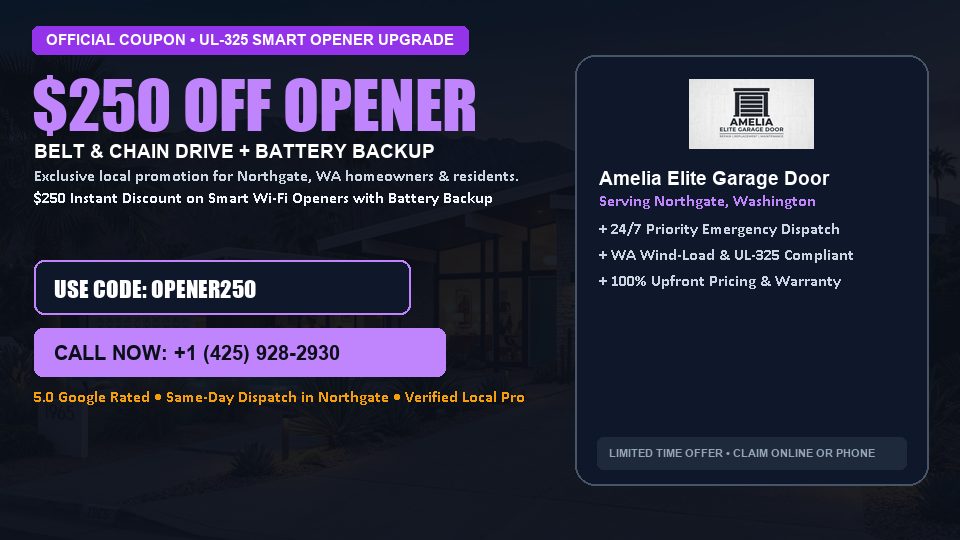 Amelia Elite Garage Door $250 OFF Premium LiftMaster Opener Installation in Northgate, WA